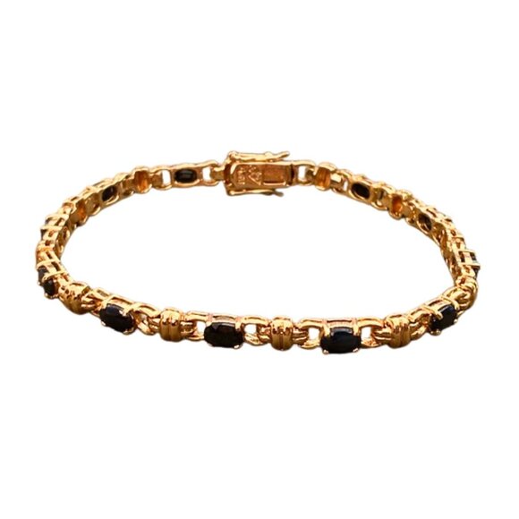 Vintage Gold Plated Sterling Sapphire Tennis Bracelet - Picture 5 of 6